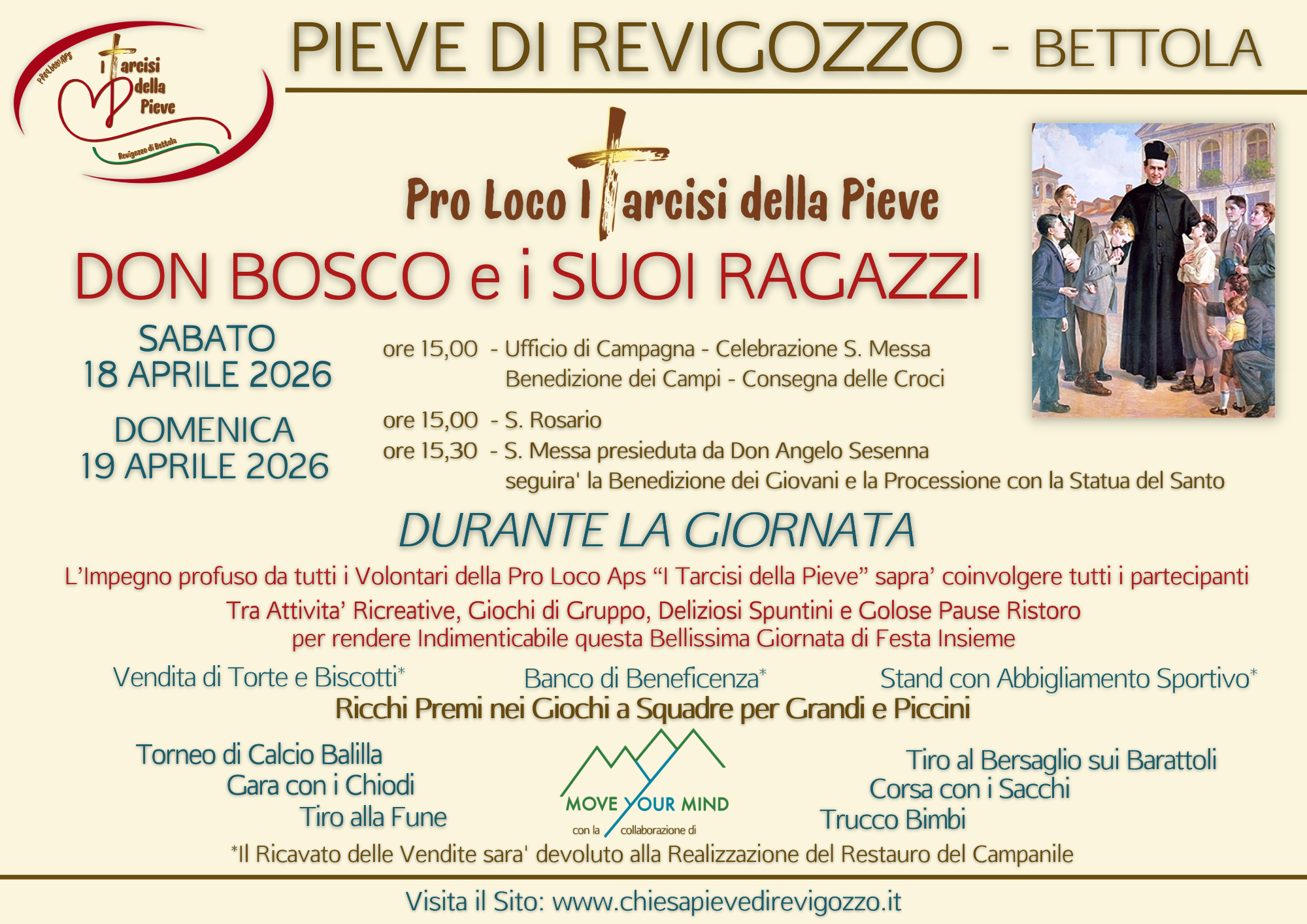 SABATO 18 E DOMENICA 19 APRILE 2026 - Don Bosco e i suoi Ragazzi - Organizzazione a cura della Proloco Aps 